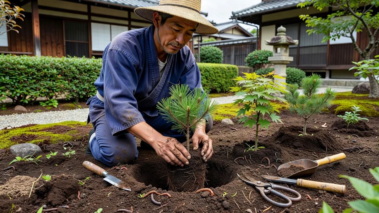 常緑低木の植栽施工